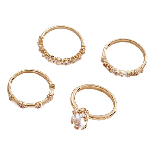 4-Piece Ring Set Cross-Border New Egg-Shaped Diamond-Studded Dazzling Wedding Proposal Women's Ring Gift Set