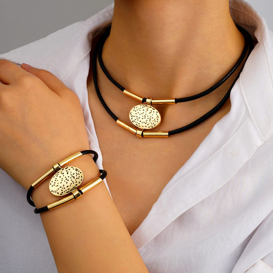Necklace set for women new ethnic style double-layer metal wax rope bracelet necklace set for women