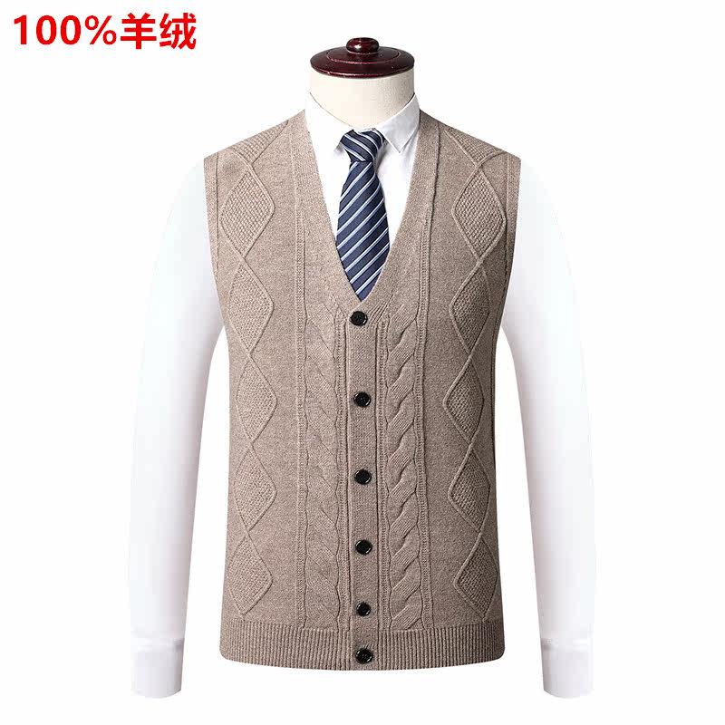 100 Pure Kashmir Sheep Sweatshirt V Collar Vest Waistcoat Waistcoat Waistcoat Thickened Large Size Dpa Dad Clothing Casual Jacquard Kan Shoulder