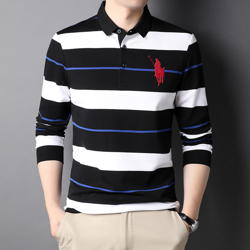 2021 Spring autumn new polo shirt male long sleeve Korean version trendy to turn over the striped Rafa Laurenma ball men's T-shirt short sleeve