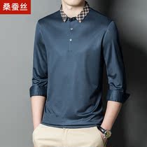 New high-end skate long sleeve polo shirt men middle-aged and senior T-shirt casual silk tops men in autumn