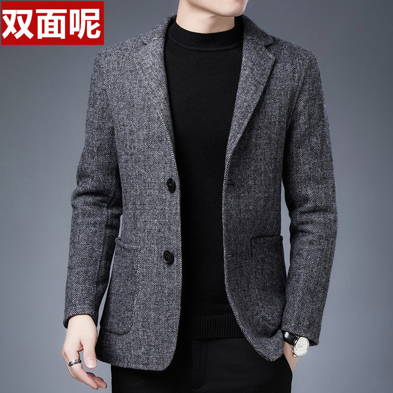 Brand men's clothing new bifacial? s big clothes business casual suit jacket herringbone tattoo short west suit fur