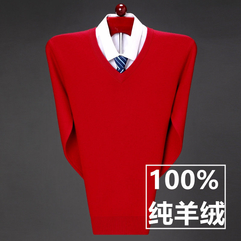 Men's 100 Pure Kashmir Sweater V-neck Autumn and Winter Knitted Bottoming Business Casual Loose V-neck Solid Color Sweater