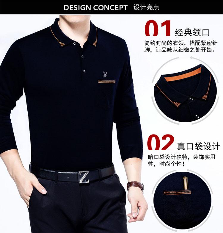 Mùa thu trung niên nam áo thun dài tay ve áo trung niên cotton đáy quần bố tải quần áo dệt kim cỡ lớn áo thun nam form rộng