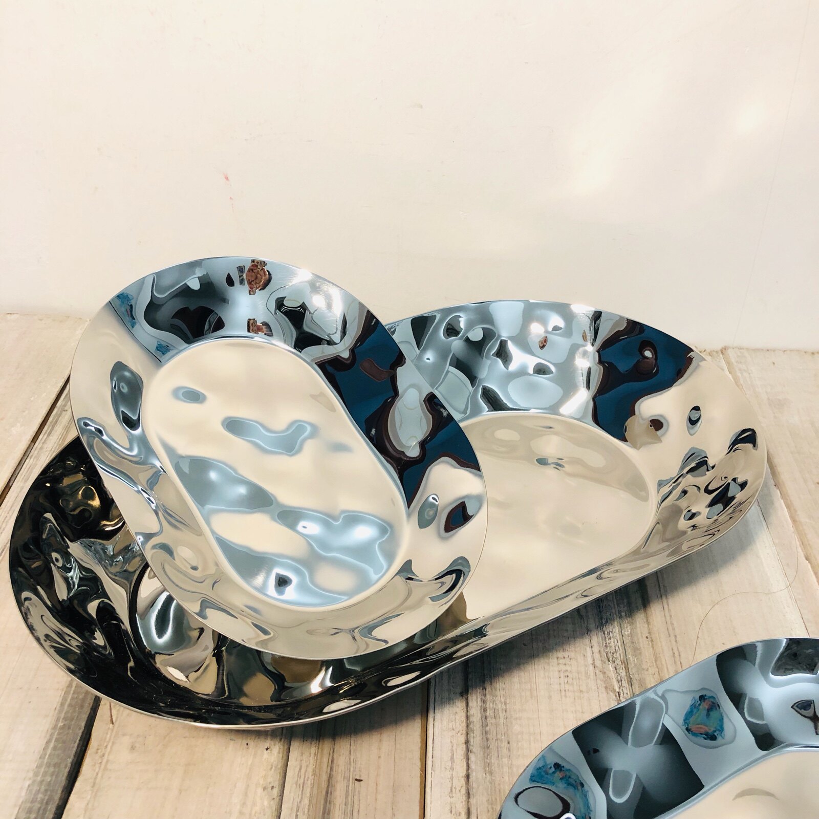 304 thickened stainless steel KTV nightclub hotel supplies craft fruit plate hand hammered bump point oval