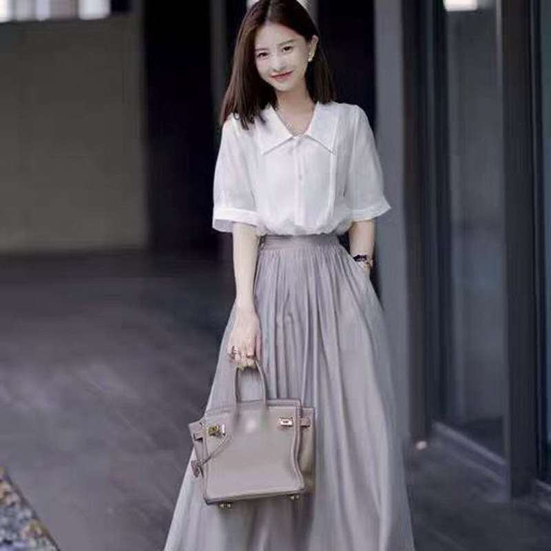 Clearance Sale: Summer Plus-Size Women's Skirt Two-Piece Set, 2024 New Style Shirt, Chiffon Elegant Long Skirt Suit