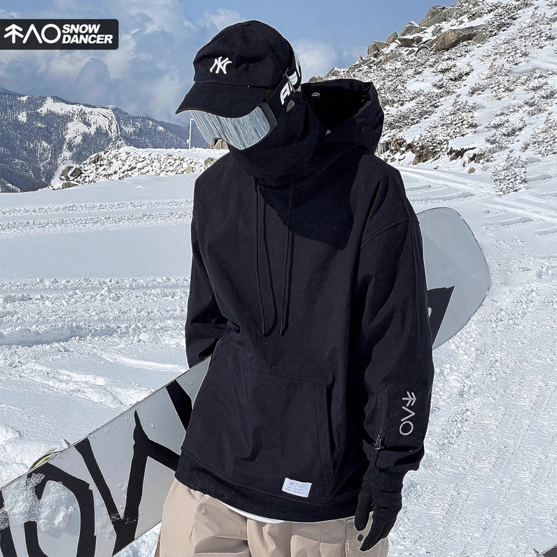 Snowproof Black Snowboarding Waterproof Oversized Loose Fleece-Lined Breathable Unisex Indoor Skiing Sweatshirt