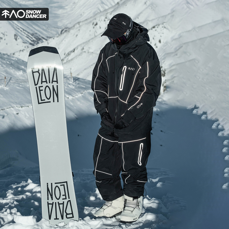 Snowproof Black Reflective Fleece-Lined Waterproof Windproof Wear-Resistant Ski Suit Oversize Snow Pants Snowboard Suit Snowproof Black Reflective Fleece-Lined Waterproof Windproof Wear-Resistant Ski Suit Oversize Snow Pants Snowboard Suit