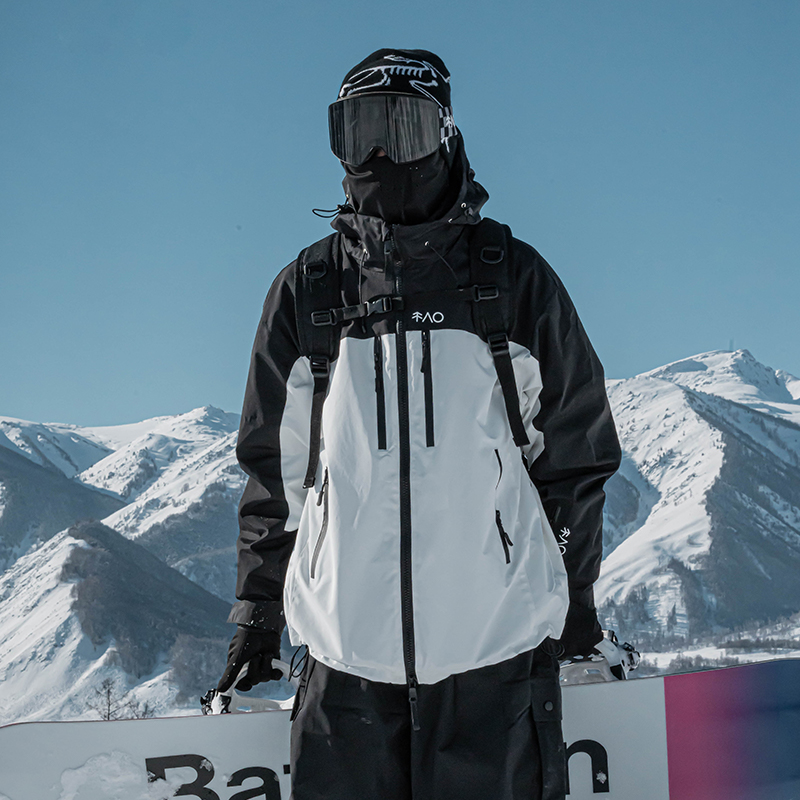 スノーノー ブラック&amp;ホワイト 3L 防水 防風 耐摩耗 スキージャケット パンダカラー オーバーサイズ スノーボードスーツ プラスベルベット