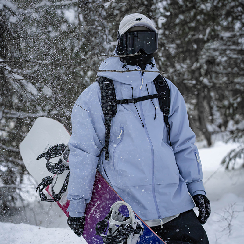 スノーノーライトブルー 3L 防水 防風 耐摩耗 スキージャケット フルラミネート オーバーサイズ スノーボードスーツ ベルベット