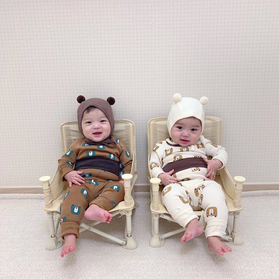 Ins2021 spring Model Korean baby cute baby underwear set bear print soft autumn pants with hat