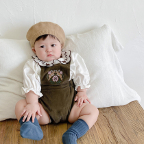 ins22 Autumn New Girl Embroidery Shirt Costume Strap Baby Concort Costume Two Pieces of Baby Concort