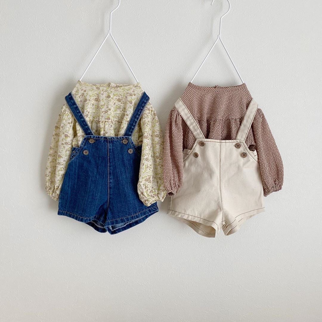 ins22 spring and autumn new Korean baby cute cowboy holding baby bag adjustment shorts jumpsuit male and female baby romper