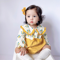 ins 22 autumn Han baby splice coloured flowers long sleeves to climb newborn babys ass