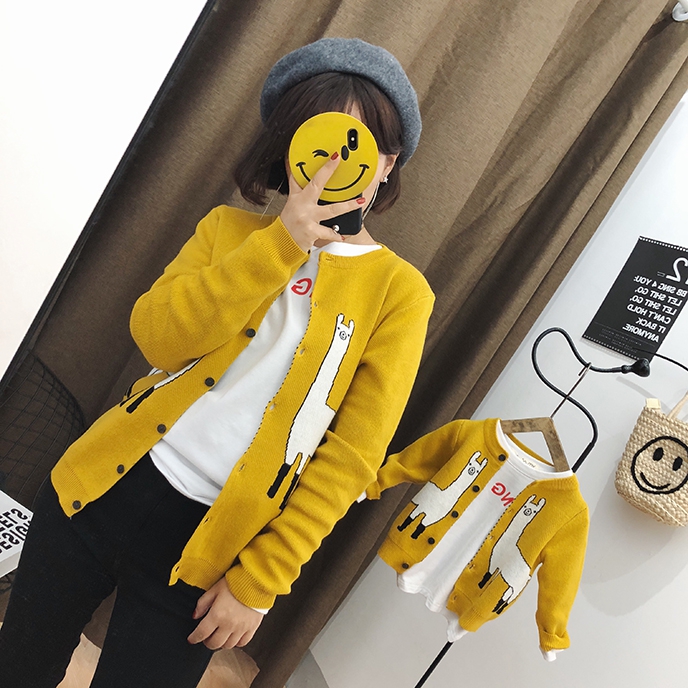 CHICFISH cha mẹ-con tải 2018 mùa thu mới hươu cao cổ áo len áo len áo len mẹ cô gái mẹ và con thủy triều bộ gia đình mặc tết
