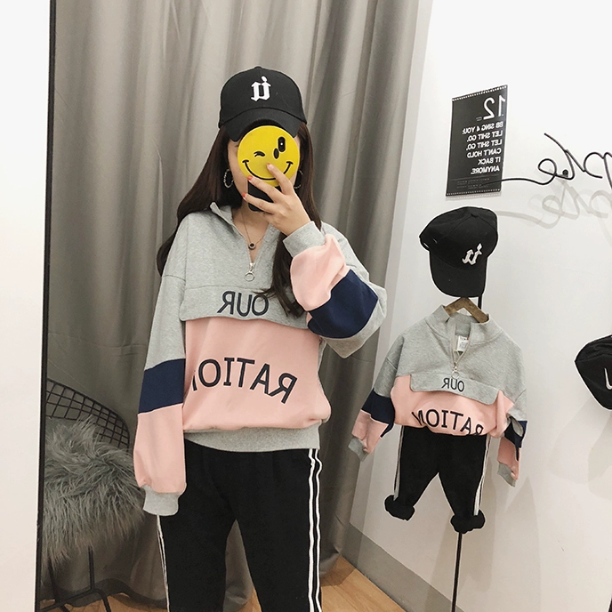 CHICFISH cha mẹ-con tải 2018 thu đông 2018 cộng với khóa kéo nhung quá khổ áo len mẹ và con dâu mẹ