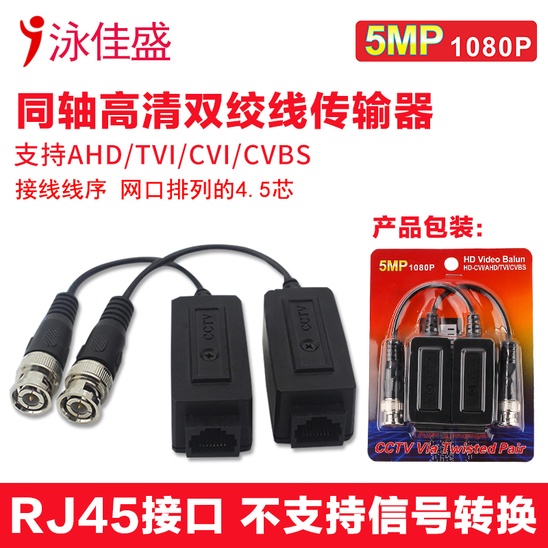Coaxial video transmitter BNC to RJ45 network interface wiring passive monitoring dedicated twisted pair video balun