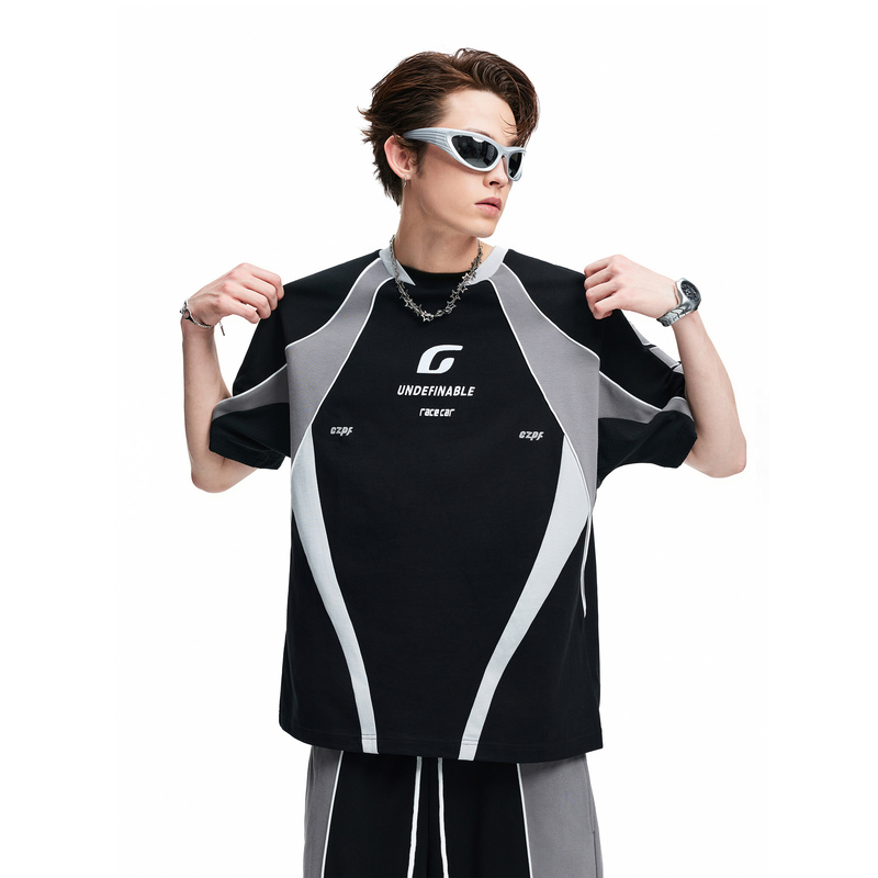 Czpf Original* Light Asian Functional Style Sports Racing Short-Sleeve T-Shirt Y2K Millennium Color-Block Men's Sports Top Summer