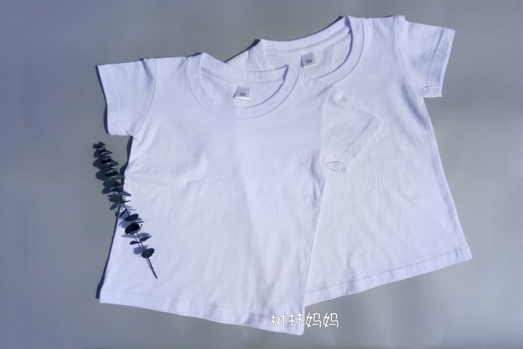 Trẻ em Trống T-Shirt Cha Mẹ Và con Tinh Khiết Bông Trắng T-Shirt Ngắn Tay Áo Trắng Áo Sơ Mi Quảng Cáo Tay Tranh Graffiti 180 gam