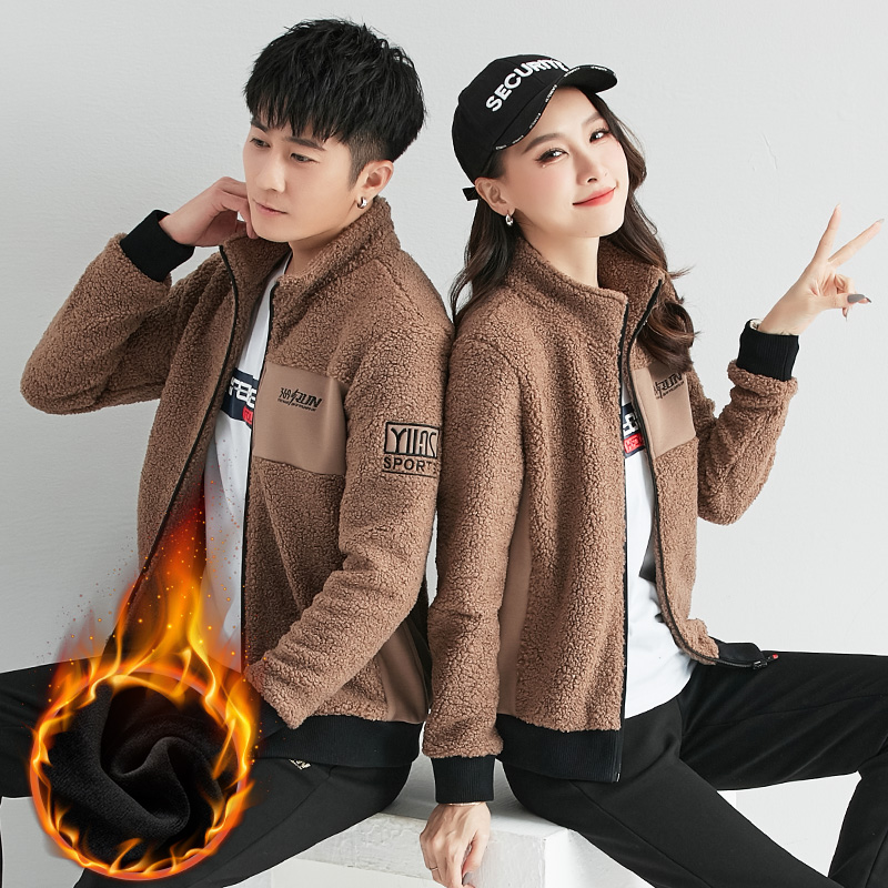 2021 winter 361 plus velvet thick couple Jordano stand-up collar suit long-sleeved cardigan sports and leisure three-piece suit