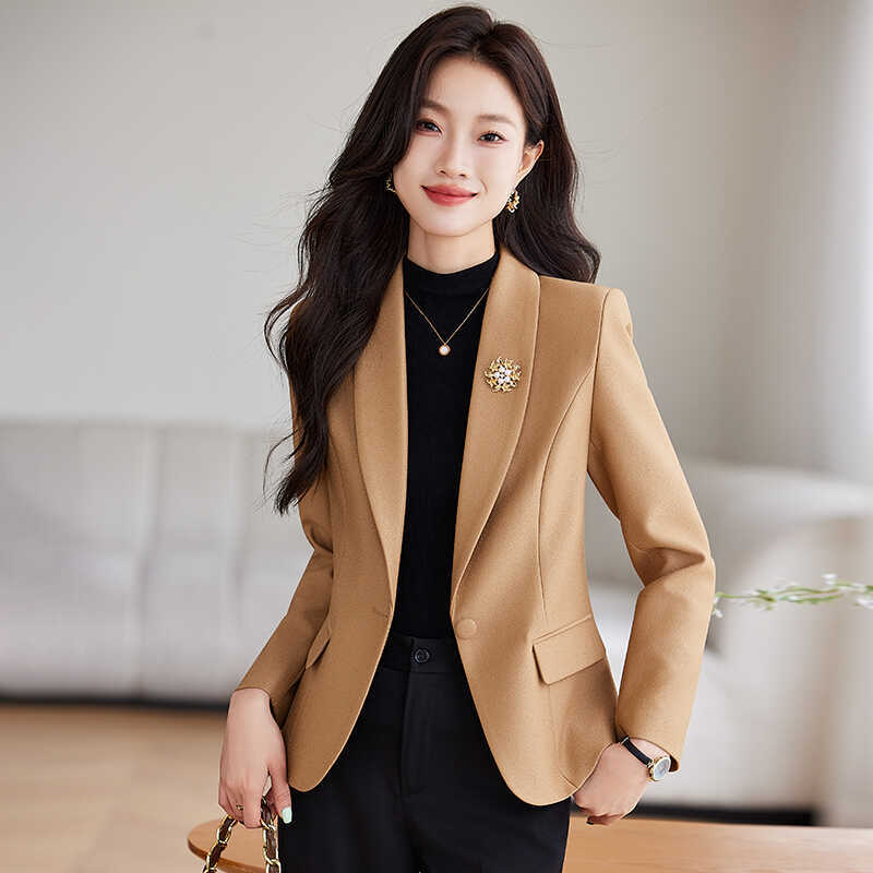 Khaki Blazer for Women, New Spring and Autumn Style, Fashionable and Elegant, Slim Fit for Petite Figures, Versatile Casual Top