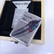 Original zipped zippo Sesame Oil Lighter Silver Indian Green Pine Stone Feather Ancient Silver Love Feather