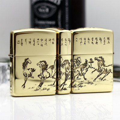 Zippo's wind-proof lighter pure copper anti-silver pure silver armor inscribed eight-sided tuma to success