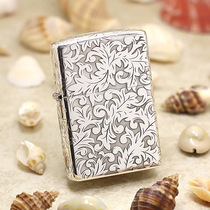 American zippo Zhibao kerosene windbreak lighter No. 15 sterling silver carved Tang grass flowers flourishing flowers