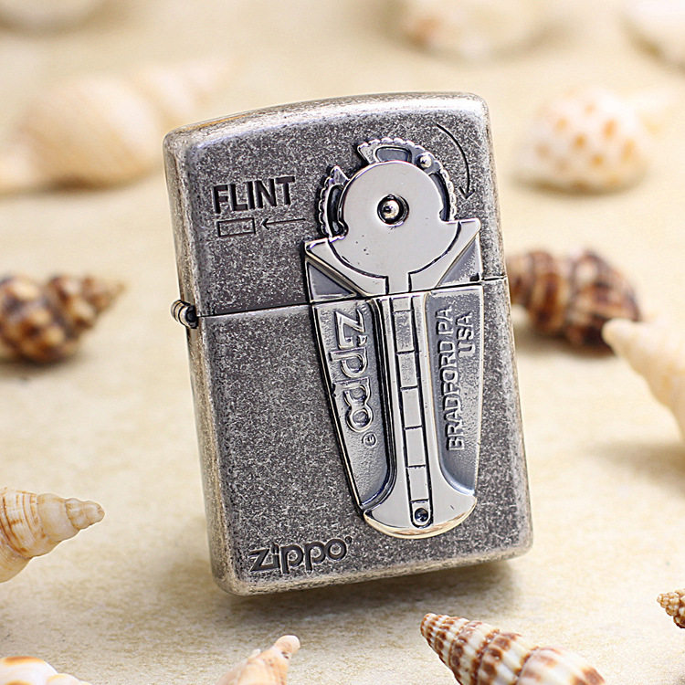 Original dress ZIPPO's treasure lighter ancient silver plastered with fire stone box