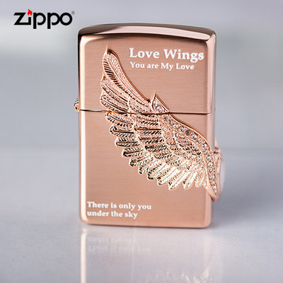 Original zippo lighter rose gold side love wings black ice angel love wings fly higher