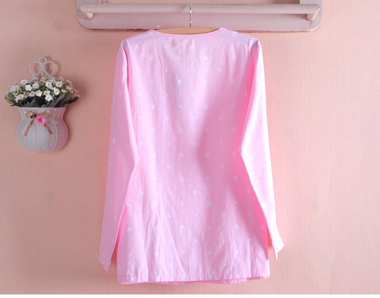 100% cotton đồ ngủ nữ rắn màu áo len dài tay cotton twill đồ ngủ mùa xuân và mùa thu mỏng phần dịch vụ nhà pijama đôi