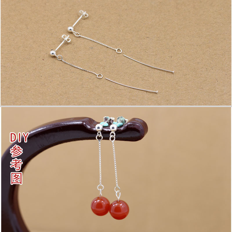 s925 silver ear hook-ear necklace diy hand material Safe button pure silver ear ring DIY earbuds accessories 9-word needle T-pin