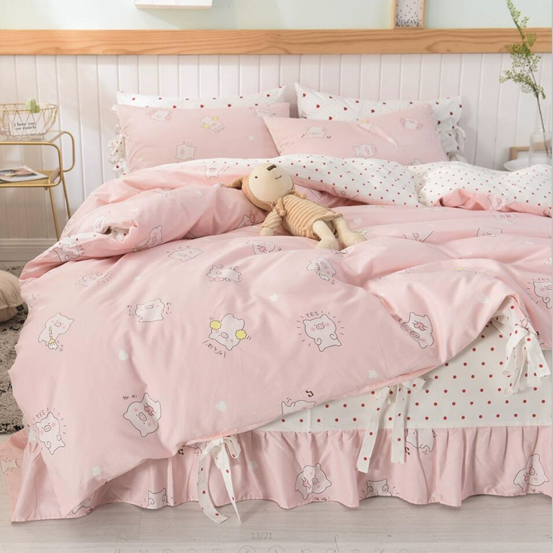 Một gia đình bốn bông giường bông công chúa 1.8m gió lưới Giường đôi chăn đỏ khăn trải giường ba mảnh cô gái của tâm trí - Bộ đồ giường bốn mảnh
