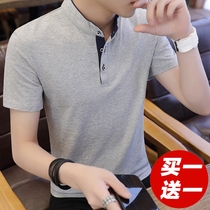 2022 New Men's T-shirt Short Sleeve Stand Neck Top Trendy Shirt T-shirt Summer Outfit Pure White Cotton T-shirt Knit