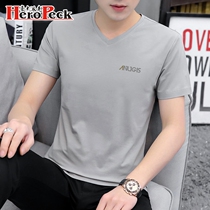 Modal ice mercerized cotton Youth Men short sleeve T-shirt summer mens vneck Korean half sleeve shirt base shirt