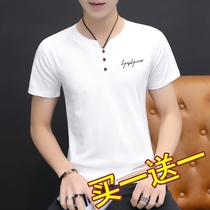 Summer trend V collar base shirt slim youth summer short sleeve mens T-shirt mens clothes