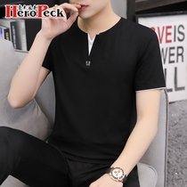 Summer short sleeve T-shirt men slim cotton trend men White slim summer body shirt base shirt clothes