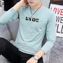 Cotton long sleeve T-shirt mens printed round neck clothes mens T-shirt Joker autumn clothes inside the Tide brand base shirt