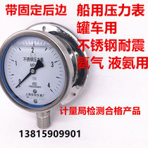 Marine radial belt rear 304 stainless steel shock-resistant pressure gauge YN100BFT tanker liquid ammonia gas 0-4mpa