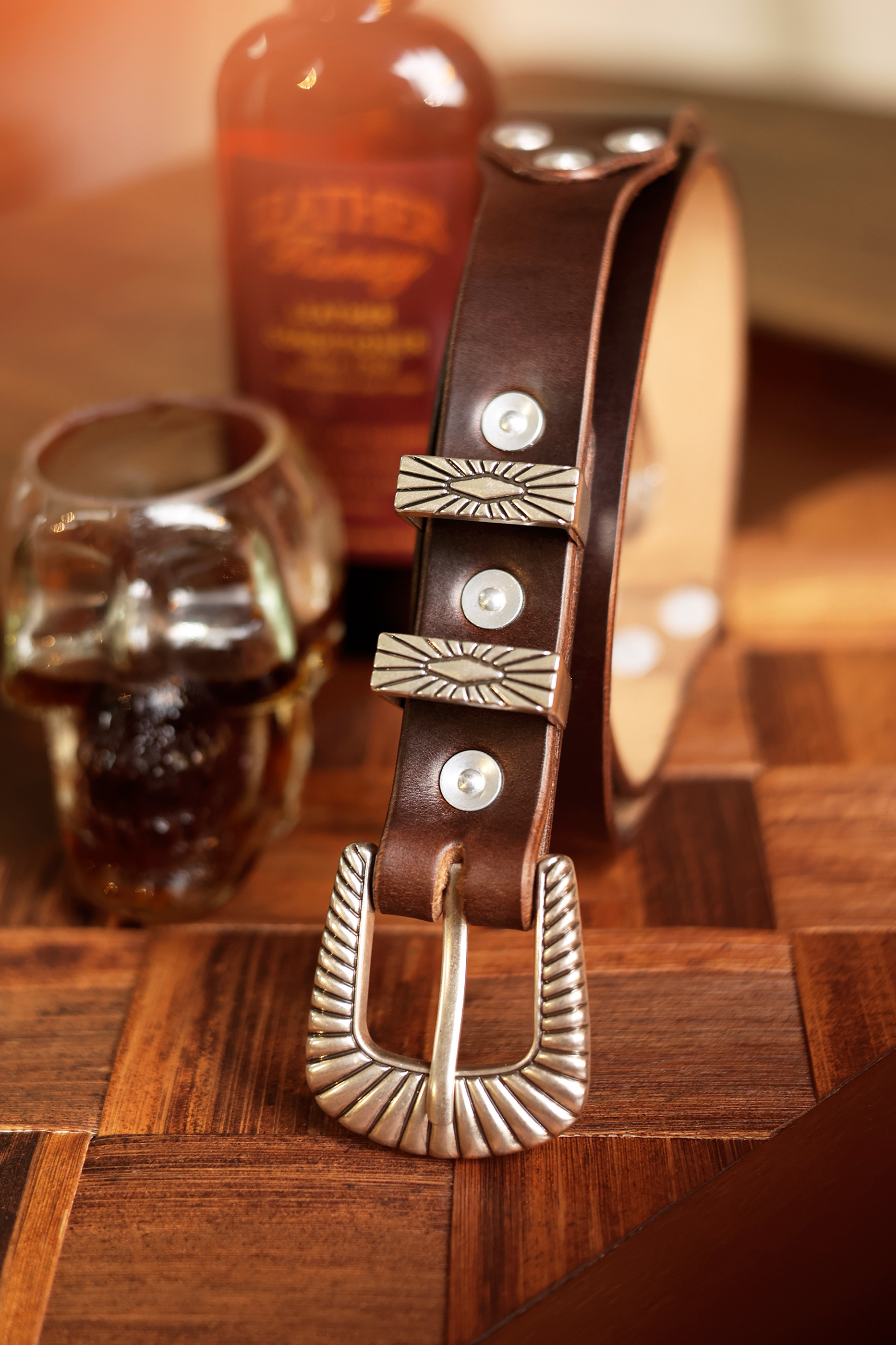 American Horween leather hand-made Silver carved belt - Belts - Genuine Leather Multicolor