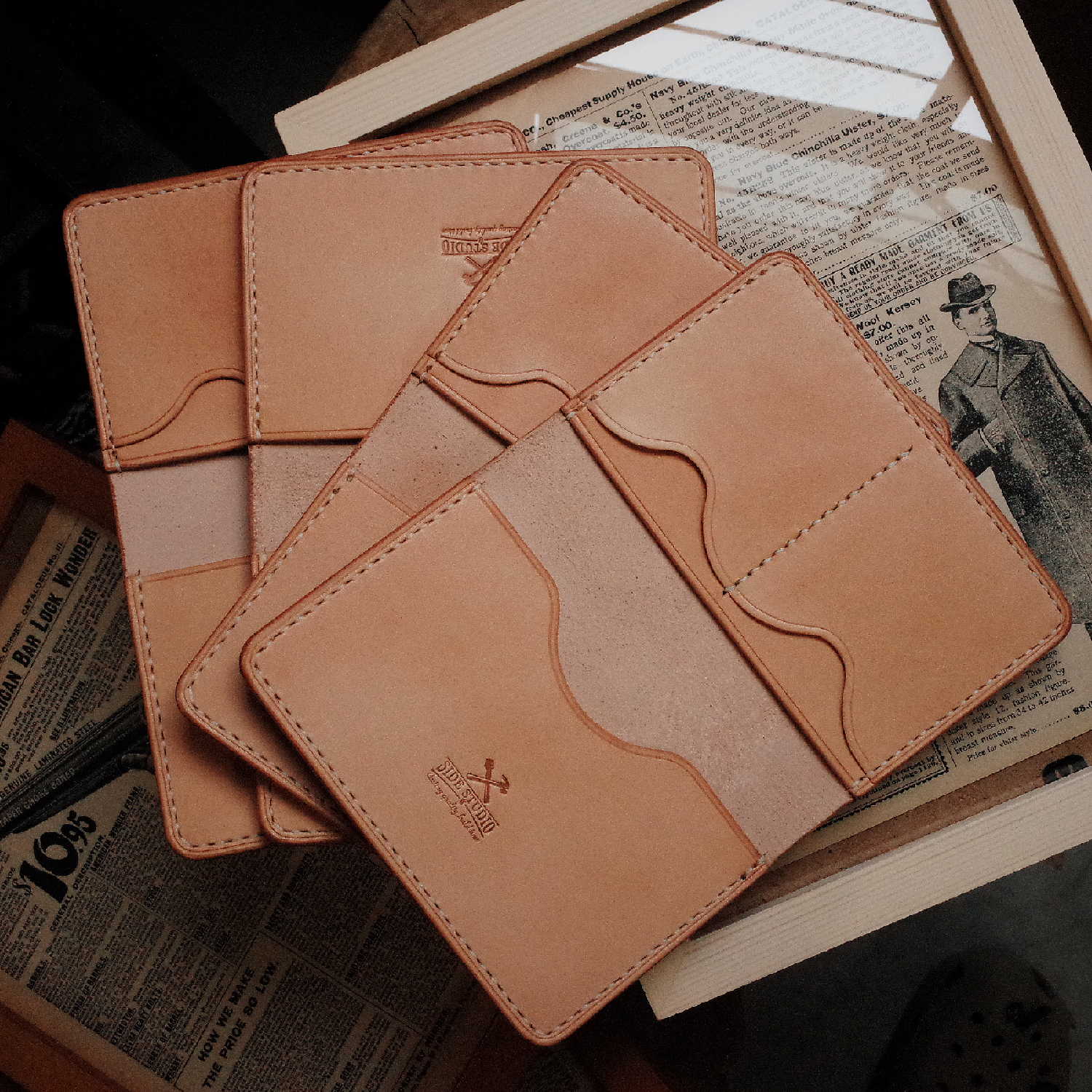 Pure hand-made Italian tanned cow leather simple retro multi-function documents set Air ticket card abroad passport bag