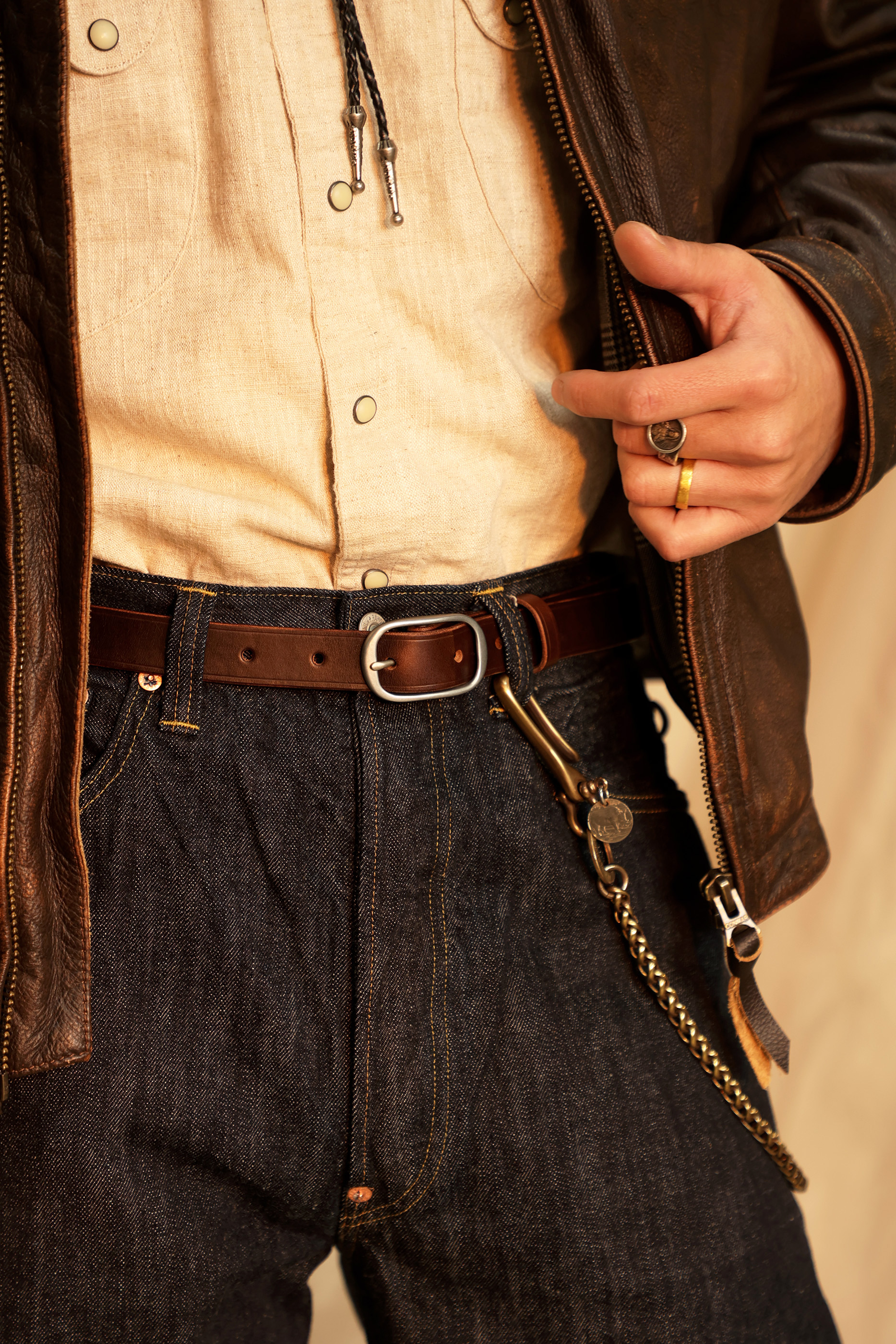 American Horween tea Wax waxed top layer cowhide narrow unisex belt - Belts - Genuine Leather Multicolor