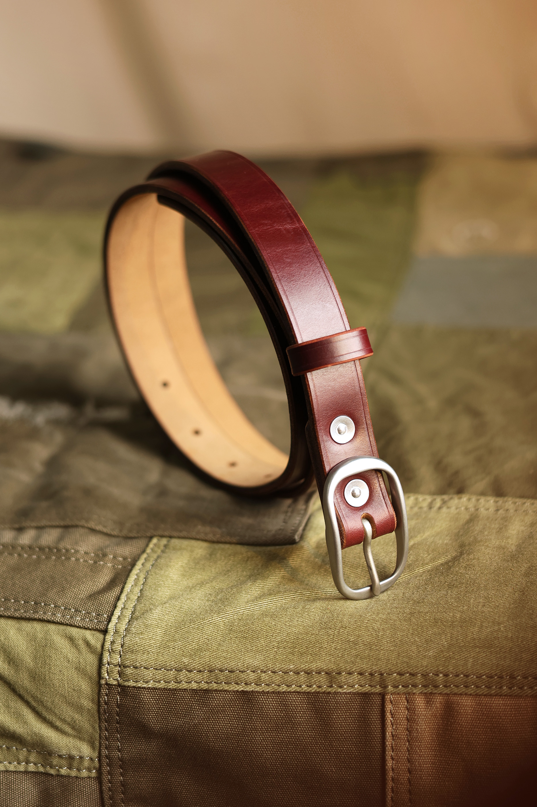 American Horween tea Wax waxed top layer cowhide narrow unisex belt - Belts - Genuine Leather Multicolor