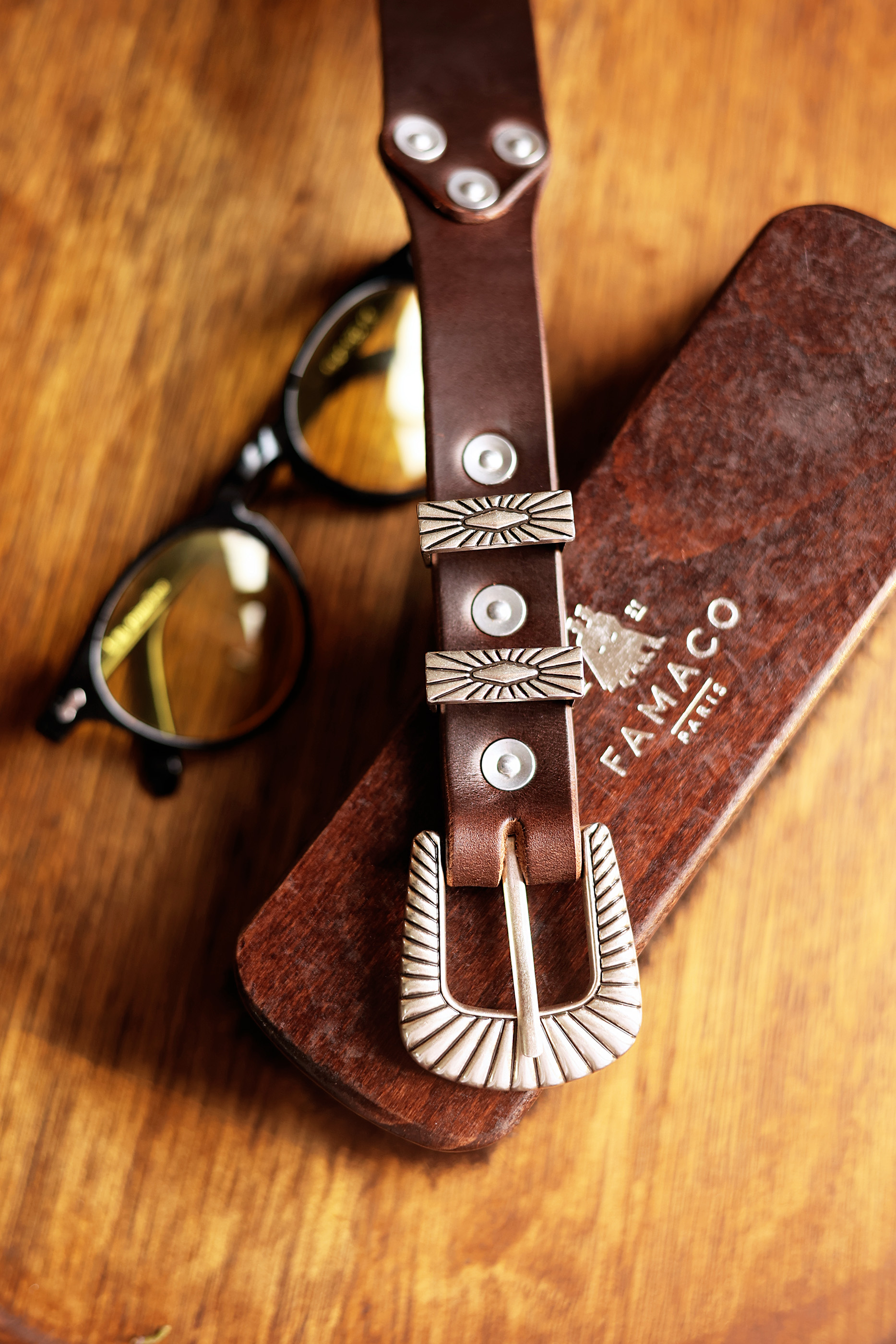 American Horween leather hand-made Silver carved belt - Belts - Genuine Leather Multicolor