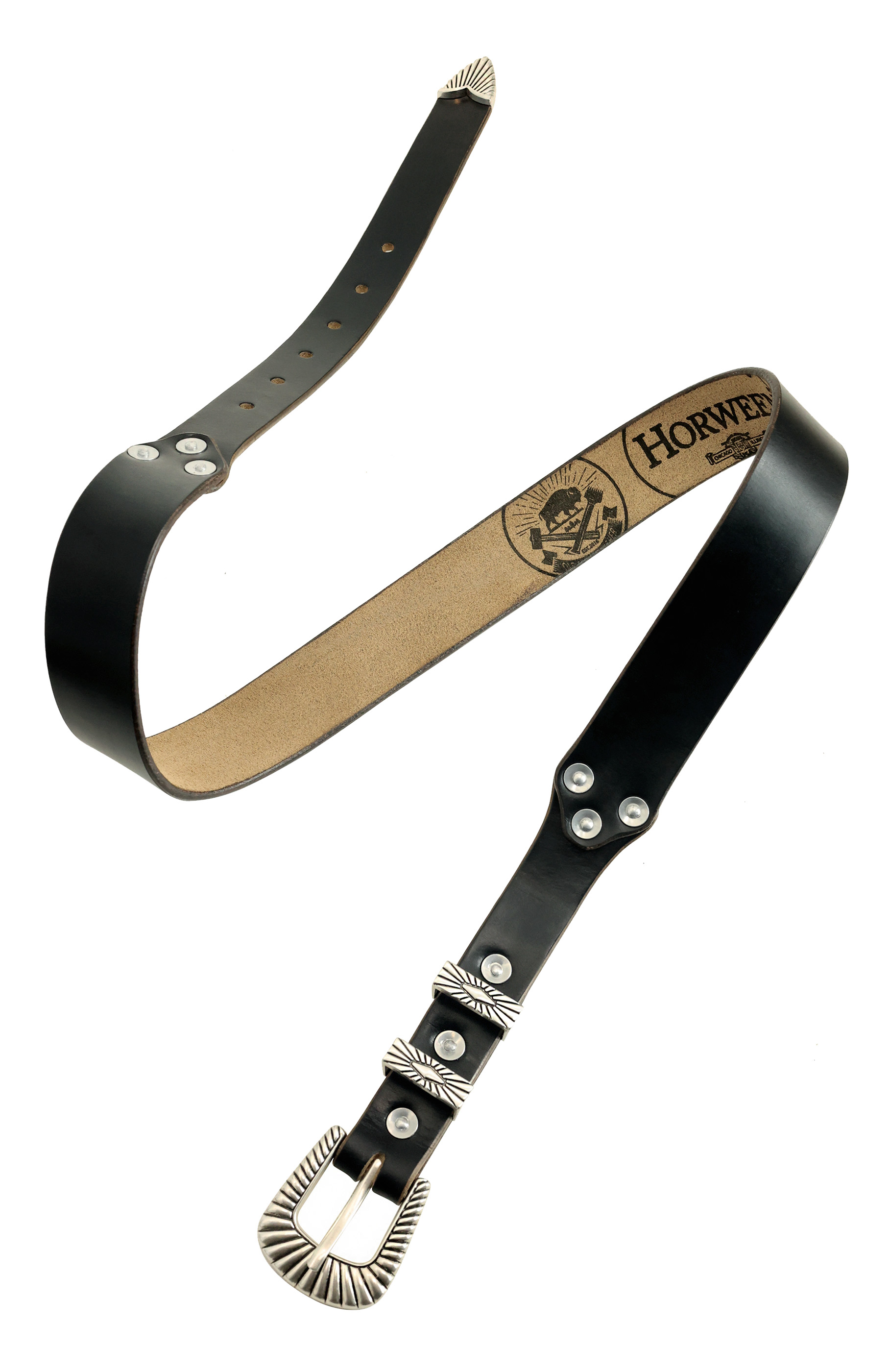 American Horween leather hand-made Silver carved belt - Belts - Genuine Leather Multicolor