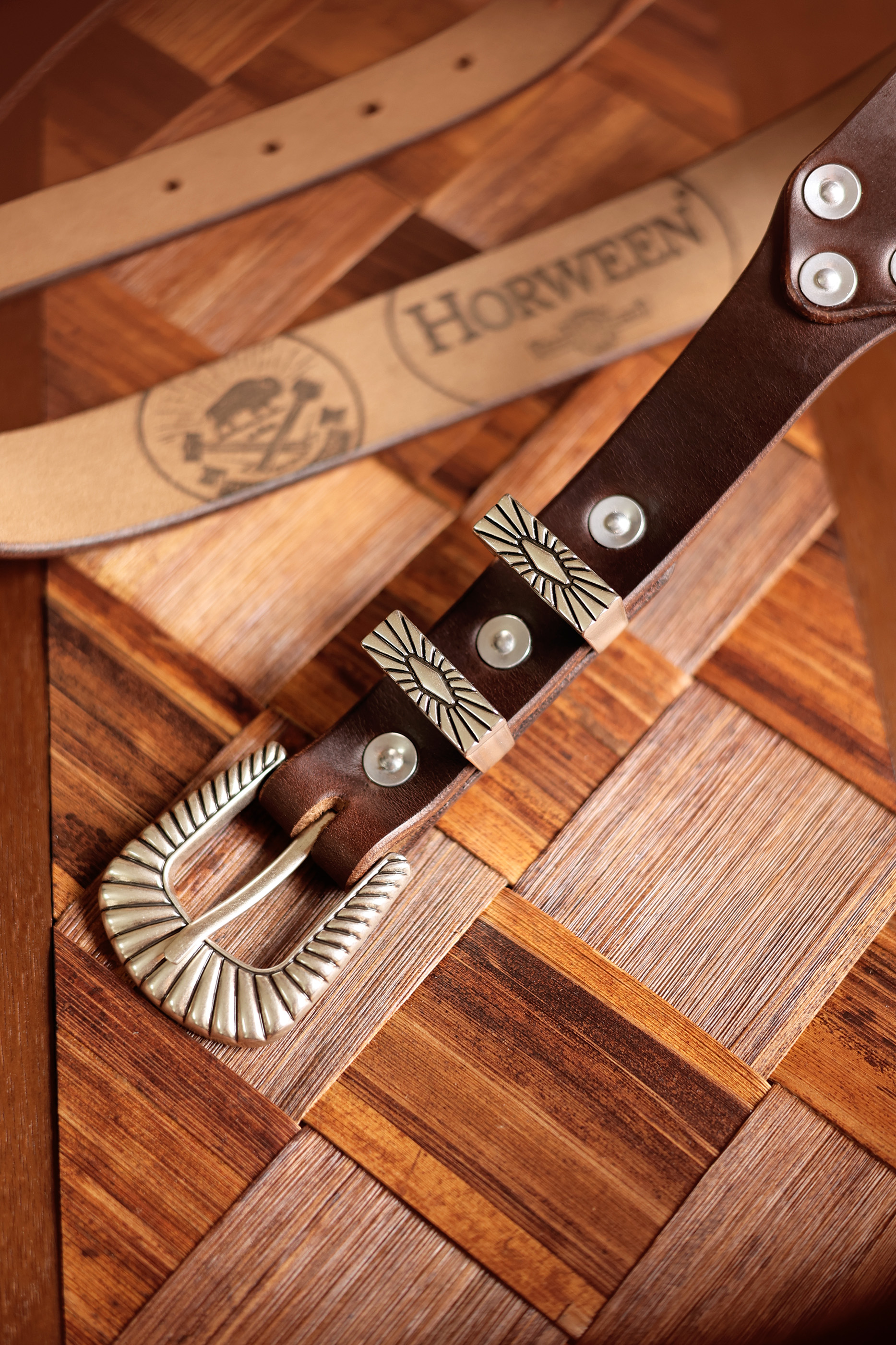 American Horween leather hand-made Silver carved belt - Belts - Genuine Leather Multicolor