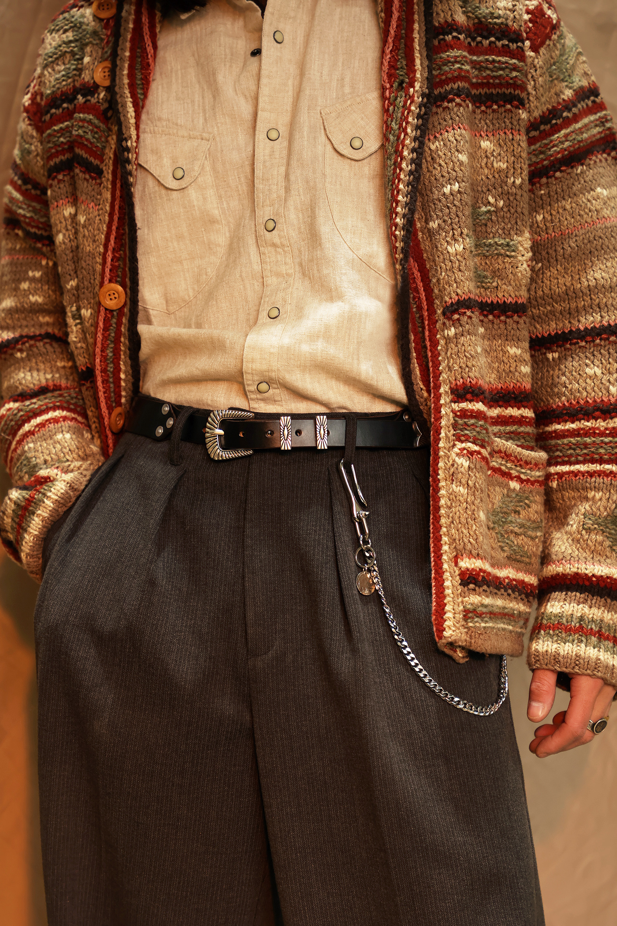 American Horween leather hand-made Silver carved belt - Belts - Genuine Leather Multicolor