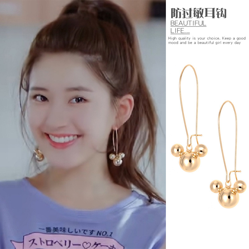 I like you Zhao Lusi Gu Sheng men's same style earrings 925 year of the silver rat natal year Mickey earrings earrings autumn and winter