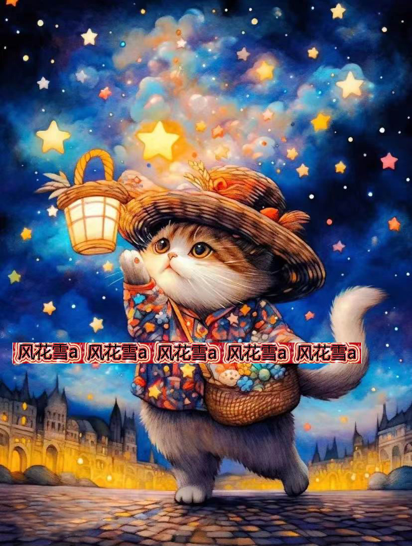 Ultra Clear Colored Cross Stitch Redrawing Drawings Source File Starry Sky Kitten 300397 90-Taobao