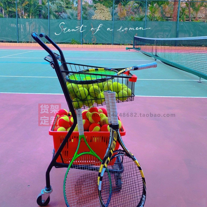 Double Layer Mobile Tennis Coach Cart Large Capacity Pick Up Ball Containing Basket Carts Basket Tennis Court Private Tutor Metal Basket Carts